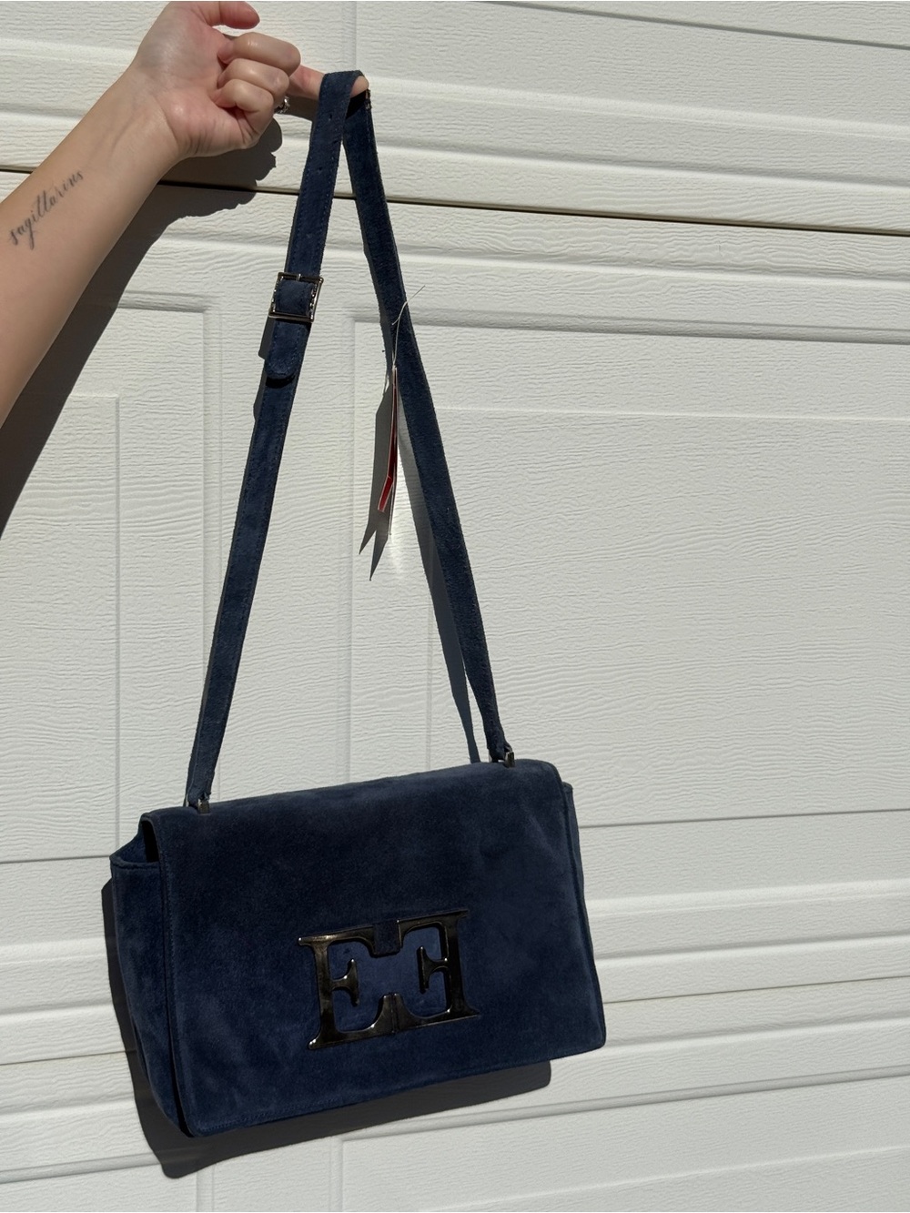 Escada Vintage Navy Suede Shoulder Bag